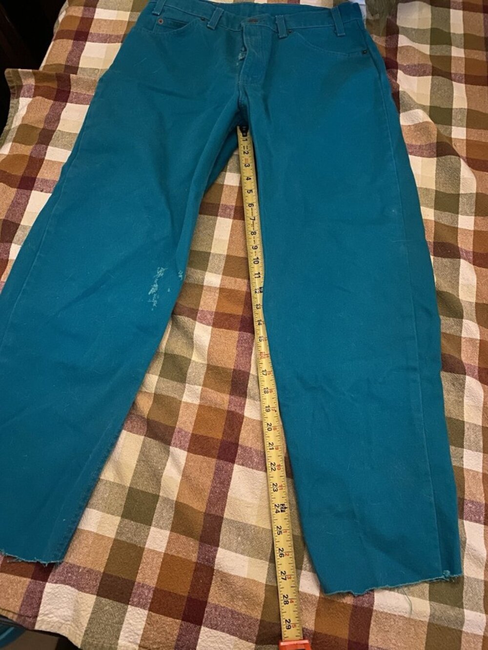 Vintage Levi's 560 Orange Tab  USALoose Tapered Baggy 33x28 Teal Turquoise FLAWS